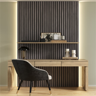Joseph Miles Acoustic Dark Grey Oak Wooden Slat Wall Panel 2400 x 600 x 21mm