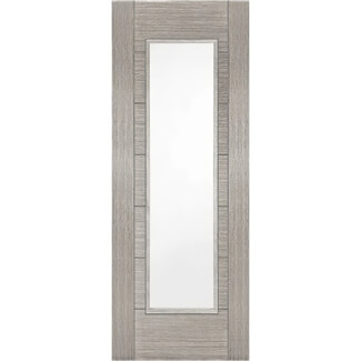 Joseph Miles Corsica Internal Fire Door with 7 Panel 1 Clear Glazed Light - Prefinished Light Grey