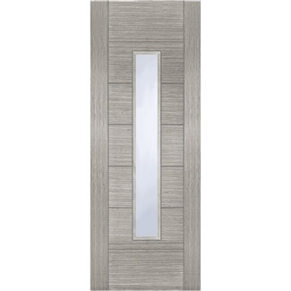 Joseph Miles Corsica 18G Internal Fire Door 7 Panel and 1 Clear Glazed Light - Prefinished Light Grey