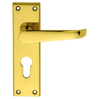 Carlisle Brass Victorian Lever Handle with Euro Profile Lock on Backplate