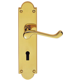 Carlisle Brass Victorian Scroll Lever with Privacy Lock on Shaped Backplate