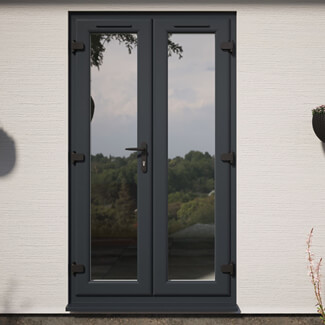 Crystal uPVC Left Hand External French Door with 2 Clear Triple Glazed Light - Grey and White