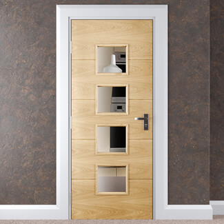 Joseph Miles Annora Internal Door with 5 Panel and 4 Clear Glazed Light - Prefinished Oak