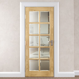 Joseph Miles Harlow Internal Door with 10 Clear Bevelled Glazed Light - Unfinished Oak