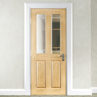 Joseph Miles Kelby Internal Door with 2 Panel and 2 Clear Bevelled Glazed Light - Prefinished Oak