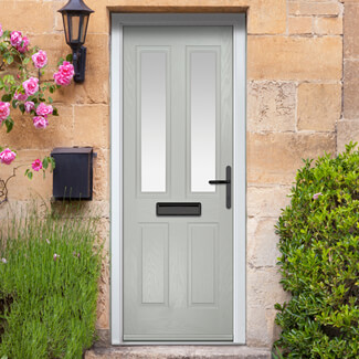 Crystal Carnoustie Left Hand External Door with 2 Panels and 2 Stipolytte Glazed Light - Agate Grey