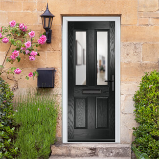 Crystal Carnoustie Left Hand External Door with 2 Panels and 2 Clear Glazed Light - Black