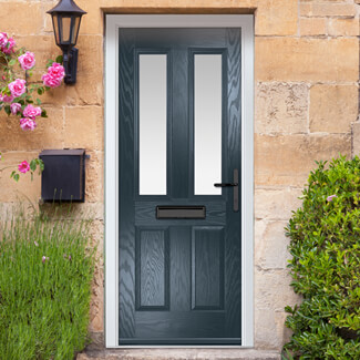 Crystal Carnoustie Left Hand External Door with 2 Panels and 2 Stipolytte Glazed Light - Anthracite Grey