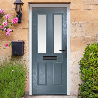 Crystal Carnoustie Left Hand External Door with 2 Panels and 2 Stipolytte Glazed Light - Slate Grey