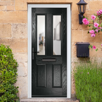 Crystal Carnoustie Right Hand External Door with 2 Panels and 2 Clear Glazed Light - Black
