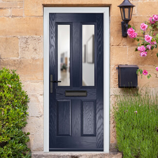 Crystal Carnoustie Right Hand External Door with 2 Panels and 2 Clear Glazed Light - Blue