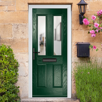 Crystal Carnoustie Right Hand External Door with 2 Panels and 2 Clear Glazed Light - Green