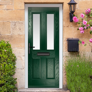 Crystal Carnoustie Right Hand External Door with 2 Panels and 2 Stipolytte Glazed Light - Green