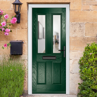Crystal Carnoustie Left Hand External Door with 2 Panels and 2 Clear Glazed Light - Green