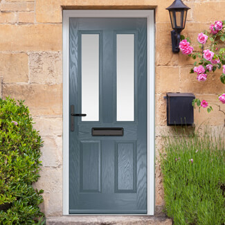 Crystal Carnoustie Right Hand External Door with 2 Panels and 2 Stipolytte Glazed Light - Slate Grey