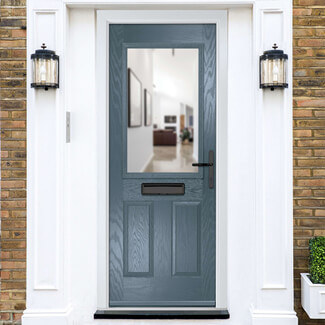Crystal Lytham Left Hand External Door with 2 Panels and 1 Clear Glazed Light - Slate Grey