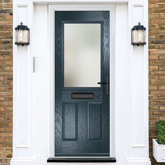 Crystal Lytham Left Hand External Door with 2 Panels and 1 Stipolytte Glazed Light - Anthracite Grey