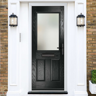 Crystal Lytham Left Hand External Door with 2 Panels and 1 Stipolytte Glazed Light - Black