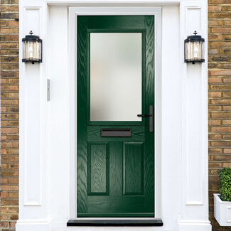 Crystal Lytham Left Hand External Door with 2 Panels and 1 Stipolytte Glazed Light - Green