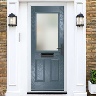 Crystal Lytham Left Hand External Door with 2 Panels and 1 Stipolytte Glazed Light - Slate Grey
