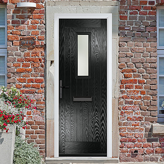 Crystal Sunningdale Right Hand External Door with 6 Panel and 1 Stipolytte Glazed Light - Black