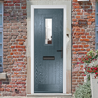 Crystal Sunningdale Left Hand External Door with 6 Panel and 1 Clear Glazed Light - Slate Grey