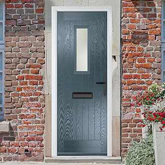 Crystal Sunningdale Left Hand External Door with 6 Panel and 1 Stipolytte Glazed Light - Slate Grey