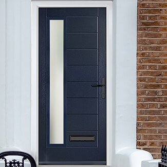 Crystal Monza Left Hand External Door with 8 Panel and 1 Stipolytte Glazed Light - Blue