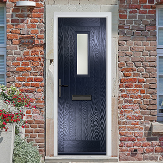Crystal Sunningdale Right Hand External Door with 6 Panel and 1 Stipolytte Glazed Light - Blue