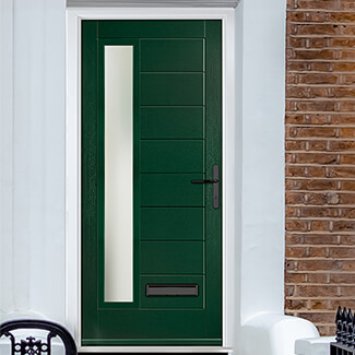 Crystal Monza Left Hand External Door with 8 Panel and 1 Stipolytte Glazed Light - Green