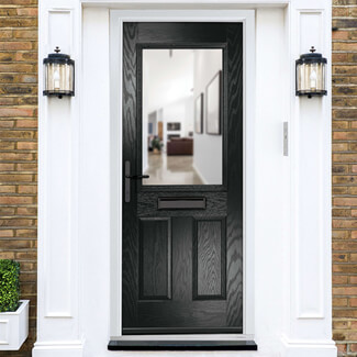 Crystal Lytham Right Hand External Door with 2 Panels and 1 Stipolytte Glazed Light - Black