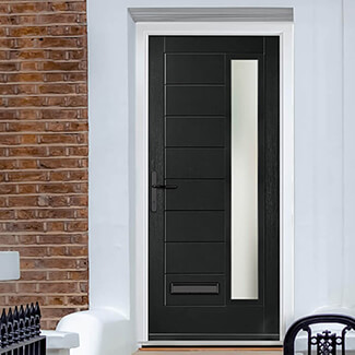 Crystal Monza Right Hand External Door with 8 Panel and 1 Stipolytte Glazed Light - Black