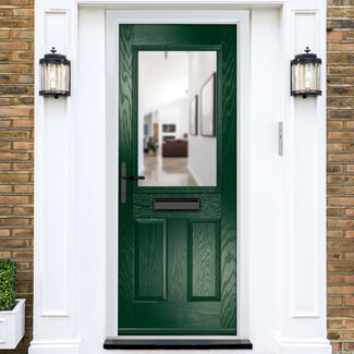 Crystal Lytham Right Hand External Door with 2 Panels and 1 Stipolytte Glazed Light - Green