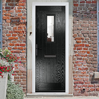 Crystal Sunningdale Right Hand External Door with 6 Panel and 1 Clear Glazed Light - Black