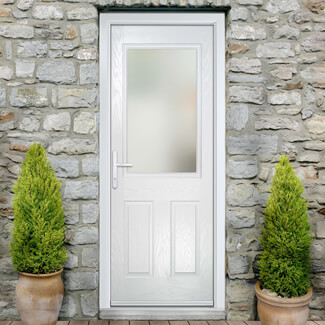 Crystal Lytham Right Hand External Door with 2 Panels and 1 Stipolytte Glazed Light - White