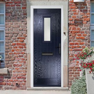 Crystal Sunningdale Left Hand External Door with 6 Panel and 1 Stipolytte Glazed Light - Blue