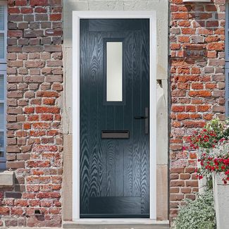 Crystal Sunningdale Left Hand External Door with 6 Panel and 1 Stipolytte Glazed Light - Anthracite Grey