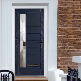 Crystal Monza Left Hand External Door with 8 Panel and 1 Clear Glazed Light - Blue