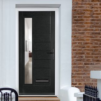Crystal Monza Left Hand External Door with 8 Panel and 1 Clear Glazed Light - Black
