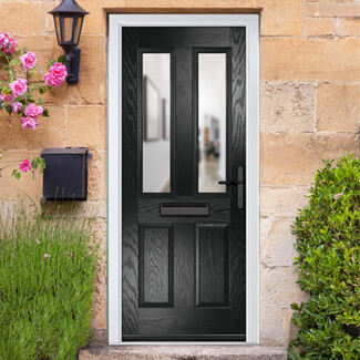 Crystal Carnoustie Left Hand External Door with 2 Panel and 2 Clear Glazed Light - Black