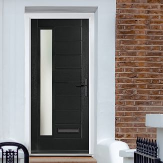 Crystal Monza Left Hand External Door with 8 Panel and 1 Stipolytte Glazed Light - Black