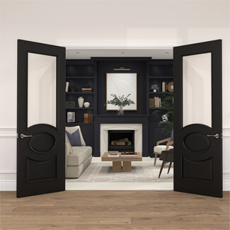 Deanta Clarendon Internal Door with 2 Panel and 1 Clear Glazed Light - Prefinished Black