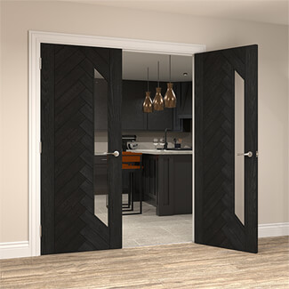 Deanta Fontaine Internal Door with 30 Panel and 1 Clear Glazed Light - Brushed Black Oak
