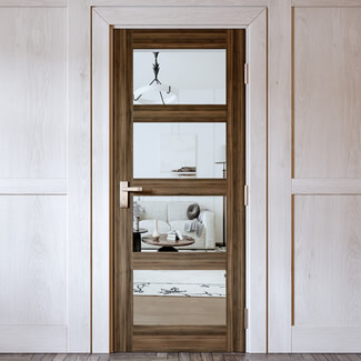 Joseph Miles Caverly Internal Door with 4 Clear Glazed Light - Prefinished Walnut