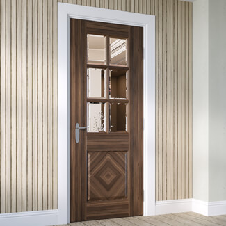 Joseph Miles Kensmore Internal Door - 1 Panel and 6 Clear Bevelled Glazed Light Prefinished Walnut
