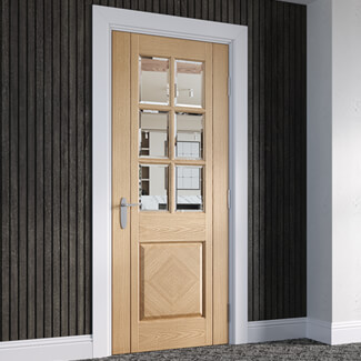 Joseph Miles Kensmore Internal Door with 1 Panel and 6 Clear Bevelled Glazed Light - Prefinished Oak