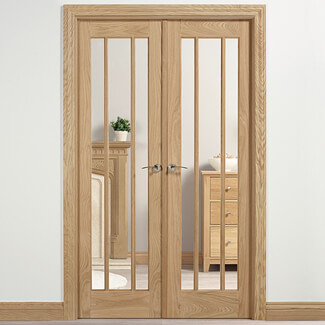 LPD Lincoln W4 Internal Room Divider Door Set with 3 Clear Glazed Light - Unfinished Oak