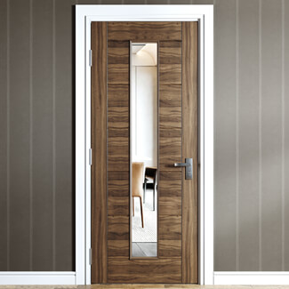 Joseph Miles Toledo Internal Door with 7 Panel and 1 Clear Glazed Light - Prefinished Walnut