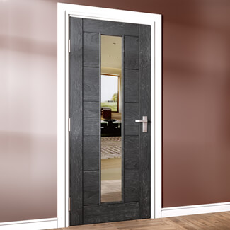 Joseph Miles Toledo Internal Door with 7 Panel and 1 Clear Glazed Light - Painted Brushed Black Oak