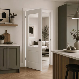 P M Mendes Laminate Internal Door with 1 Panel and 1 Clear Glazed Light - Prefinished White